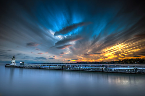 longexposure sunset lighthouse clouds lakeerie portdover