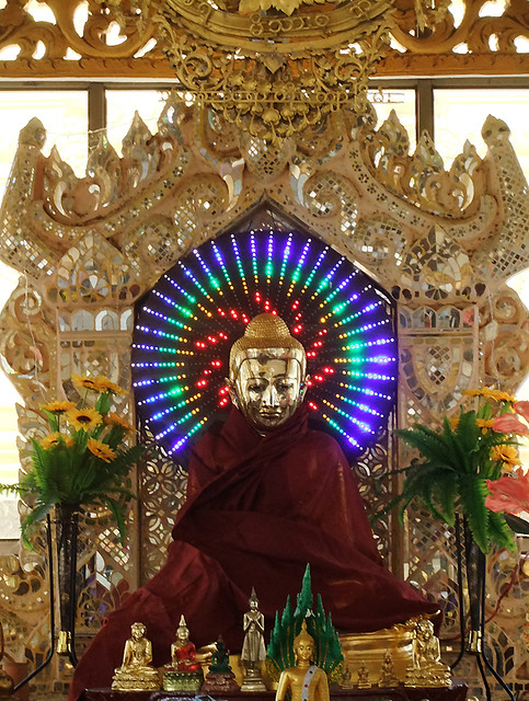 Neon-Lit Buddha a Pagoda in Mandalay, Myanmar