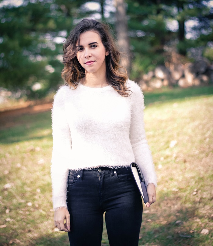 fuzzy white sweater. distressed madewell black denim. winter outfit. cold weather. dc style.  va darling. 3