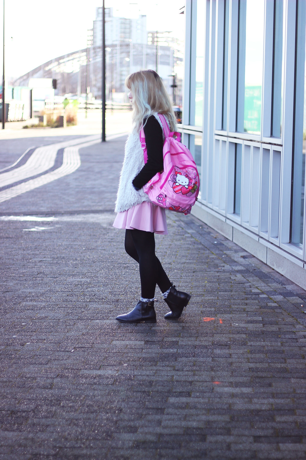 asos pink skirt, pastel hair blogger