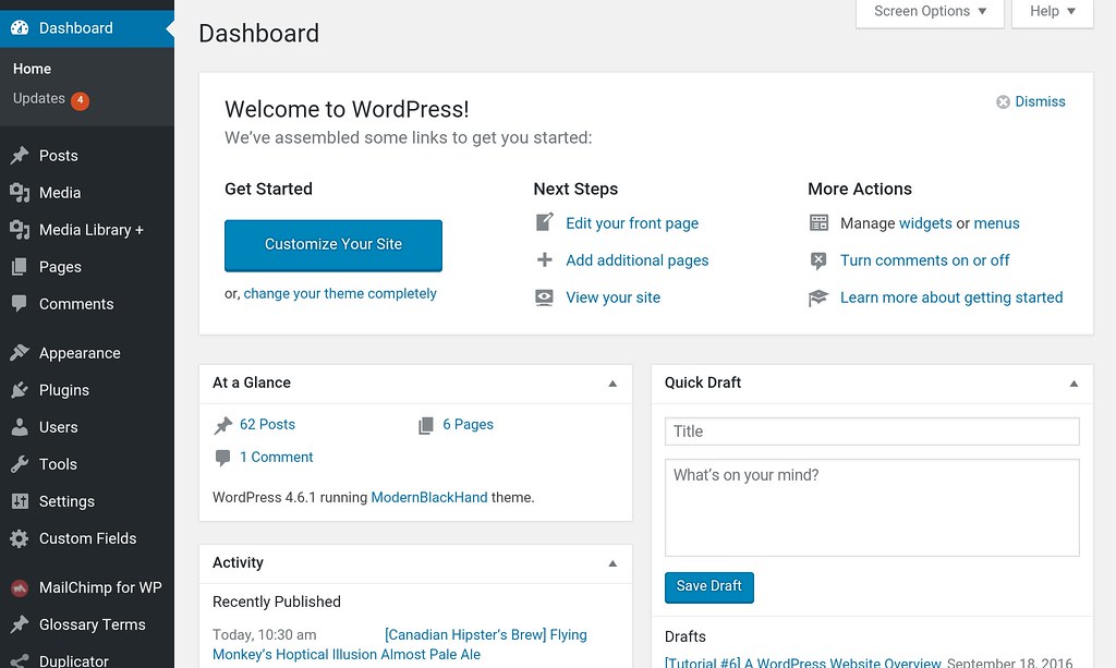 WP dashboard page