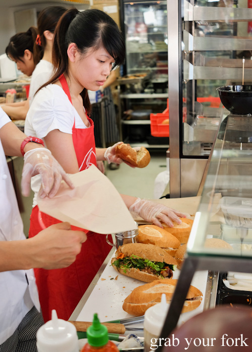 Banh mi production line at Great Aunty Three, Surry Hills