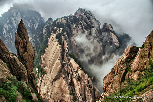 china travel mountains tourism misty clouds stairs heaven hiking climbing