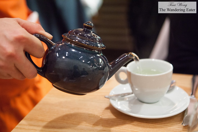 Pouring French Verveine tisane tea