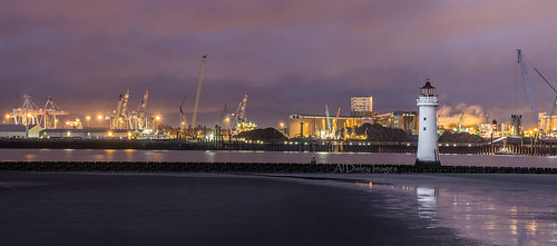 sky panorama lighthouse industry beach weather liverpool reflections river nightlights bluehour shipping industriallandscape wirral rivermersey peelholdings seaforthcontainerterminal
