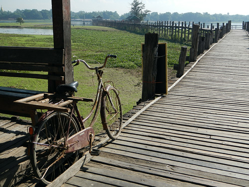 Bicycle on U Bein Bridge in Mandalay, Myanmar