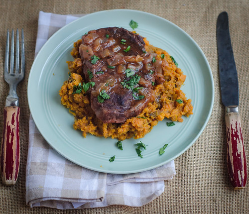 Bourbon-Braised Steaks with Chipotle Sweet Potatoes (crock pot)
