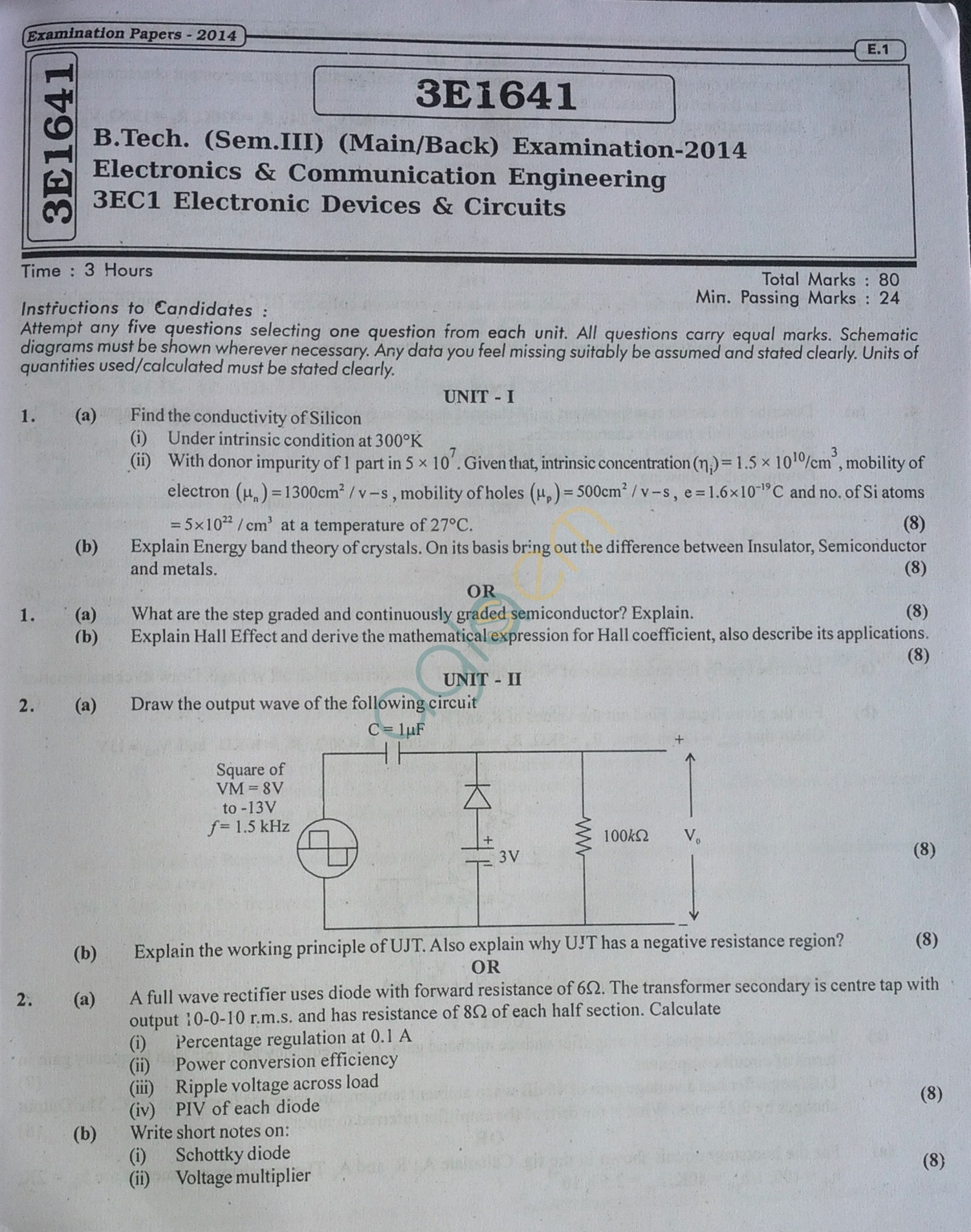 RTU: Question Papers 2014 - 3 Semester - EC - 3E1641