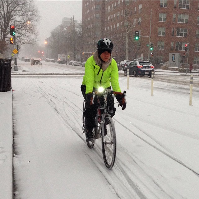Snow cyclist on 15th St #bikedc #igdc