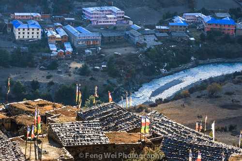 travel nepal color beautiful horizontal hotel asia view outdoor scenic lodge vista tibetan remote np annapurnacircuit annapurna prayerflag pisang manang gandaki upperpisang westernregion annapurnaconservationarea