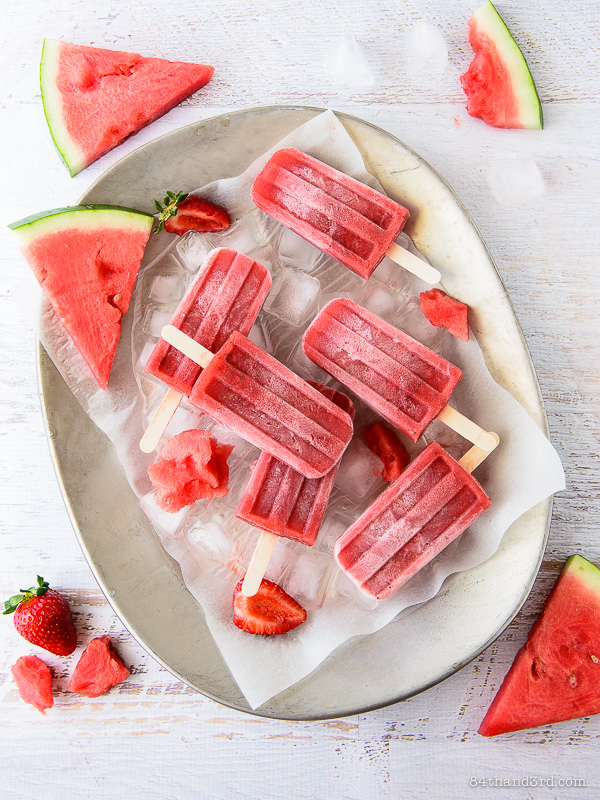 Sparkling Watermelon & Roasted Strawberry Popsicles