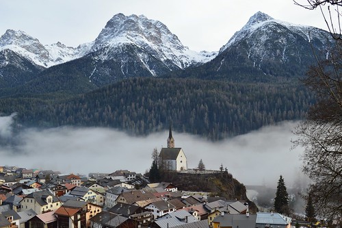 winter mountains fog switzerland swiss foggy scuol graubuenden grischun