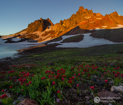light red terrain mountain lake mountains oregon centraloregon landscape unitedstates hiking spires meadow backpacking cascades glaciers pacificnorthwest backcountry remote wildflowers amphitheater mountainlake pnw rugged brokentop alpenglow indianpaintbrush cascademountains