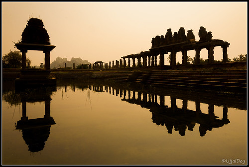 india reflection silhouette sunrise karnataka hampi ujjal puskarini ujjaldey