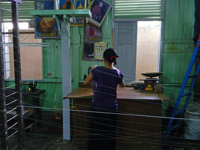 Threads at a weavering workshop in Mandalay, Myanmar
