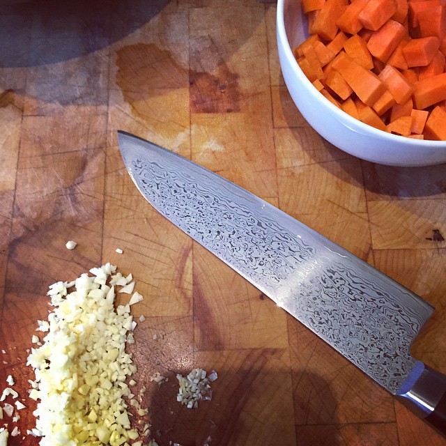 A good deal of chopping for this afternoon's cooking, so time to get the good knife out