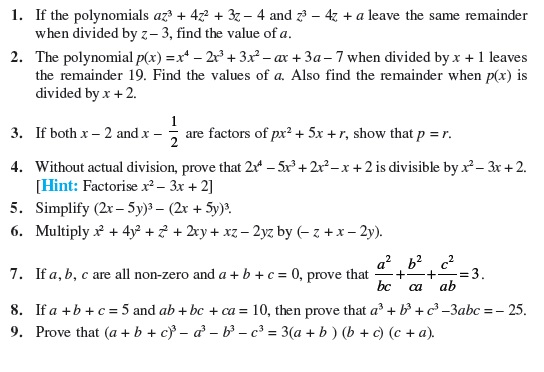 Class 9 Important Questions for Maths - Polynomials/
