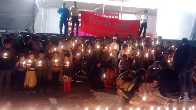 Special Children of Chingari rehabilitation centre paying condolence to martyrs of Bhopal gas tragedy by conducting a small peaceful candle light vigil at the historic Iqbal Maidan after sunset on Sunday evening