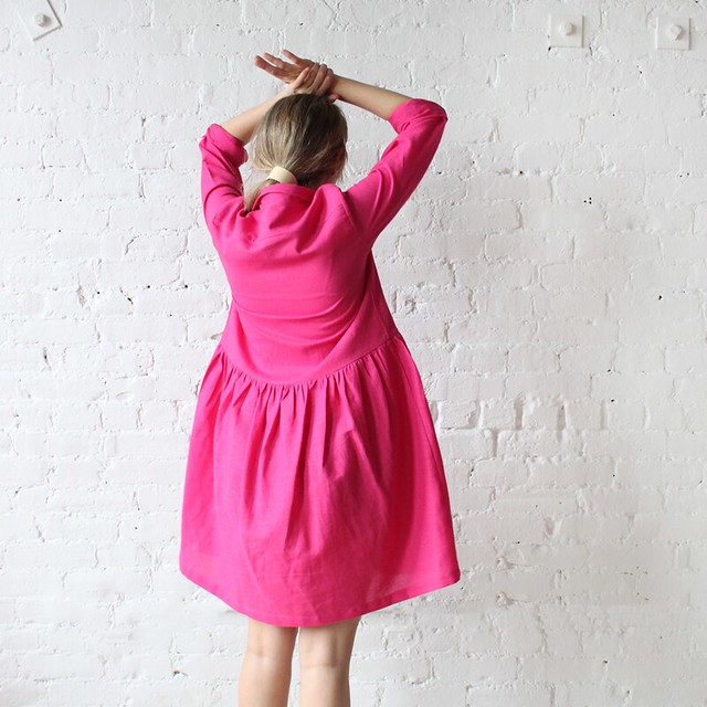 islington dress in pink linen