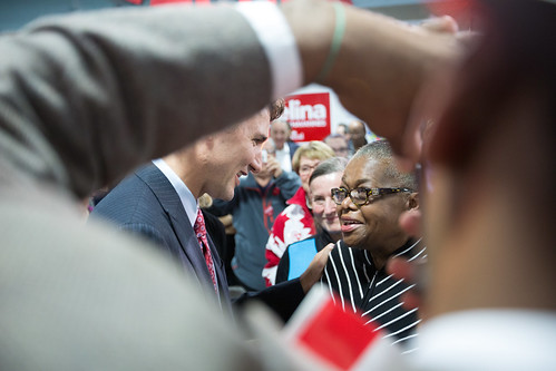 Justin and Celina Caesar-Chavannes, liberal candidate in Whitby-Oshawa, meet supporters in Whitby. October 30, 2014.