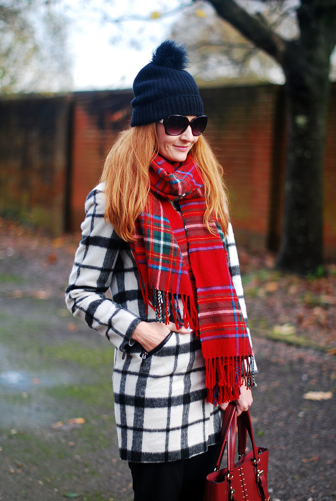 Winter style: Black and white plaid and red tartan