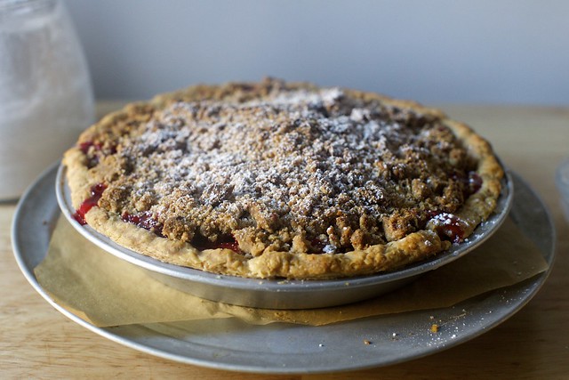 cranberry pie with thick pecan crumble