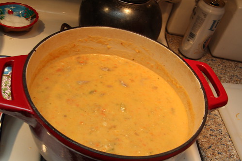 Beer cheese and brat soup