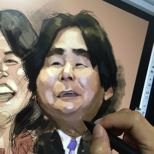 Digital painting couple caricatures of Mr & Mrs Ohshiro for Enagic Singapore Year End Party 2014