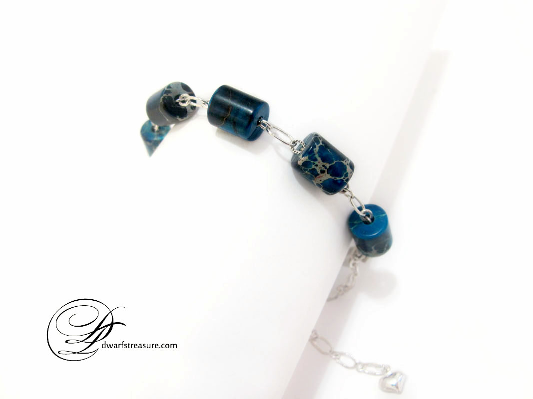 One of a kind dark blue chain adjustable bracelet with jasper beads