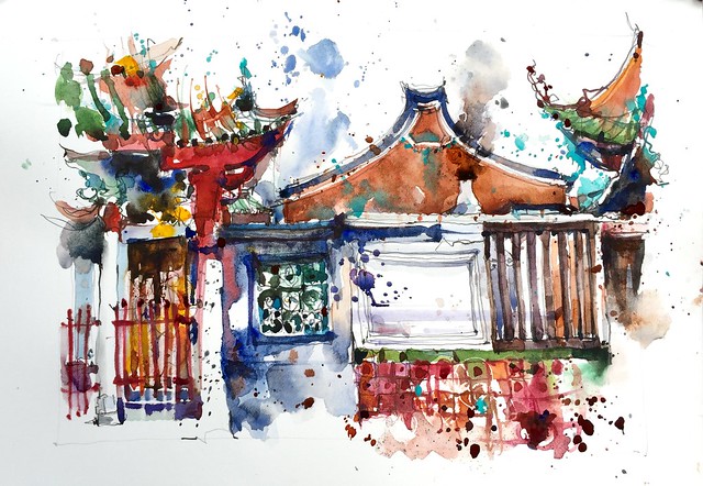 Sharing my messy approach to sketching. Found an interesting view of the famous Thian Hock Kian temple here in Singapore.