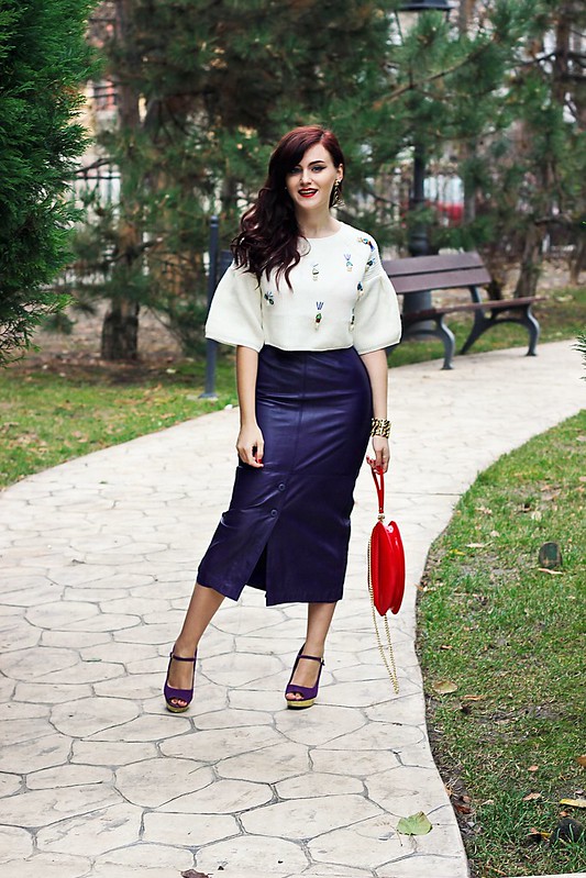 purple leather skirt4,vintage skirt,leather skirt,sheinside sweater