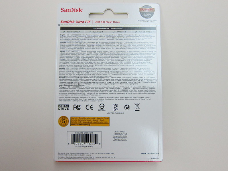 SanDisk Ultra Fit USB 3.0 Flash Drive - Packaging Back