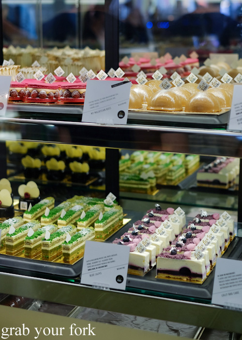 Cake and gateaux dessert display at Lux Bite, South Yarra