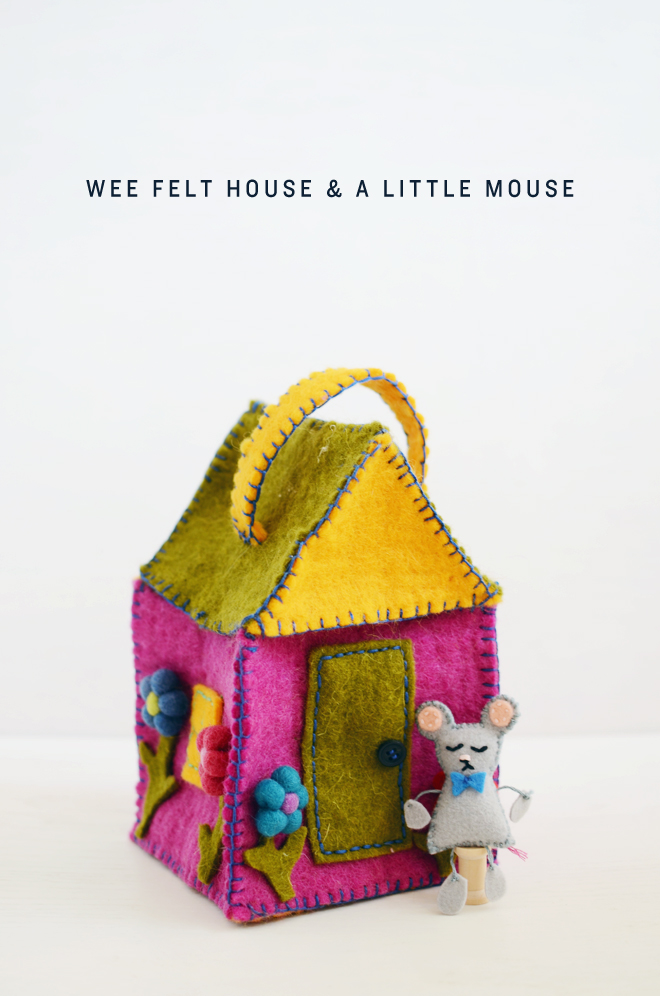 wee felt house and tiny mouse