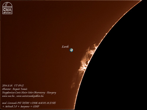 H-alpha light Sun - protuberance - 2014.11.18. UT 09:00 - Bognár Tamás
