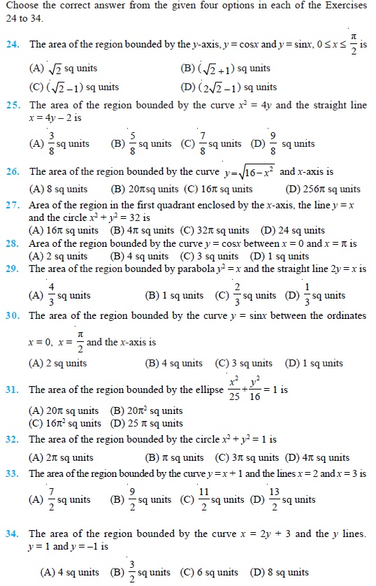 Class 12 Important Questions for Maths - Application of Integrals