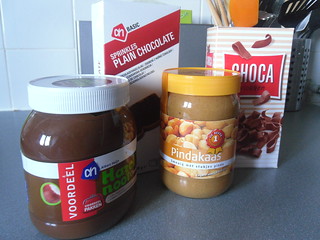 Peanut butter, chocolate pasta and chocolate sprinkles cheap brands