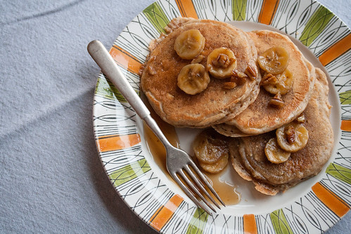 Multigrain Pancakes with Bananas Foster Syrup