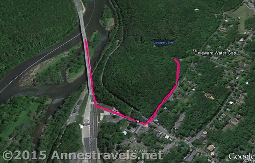 Visual map of my route along the Appalachian Trail from the Mount Minsi Parking Area to the New Jersey / Pennsylvania State Line and back. Delaware Water Gap National Recreation Area.
