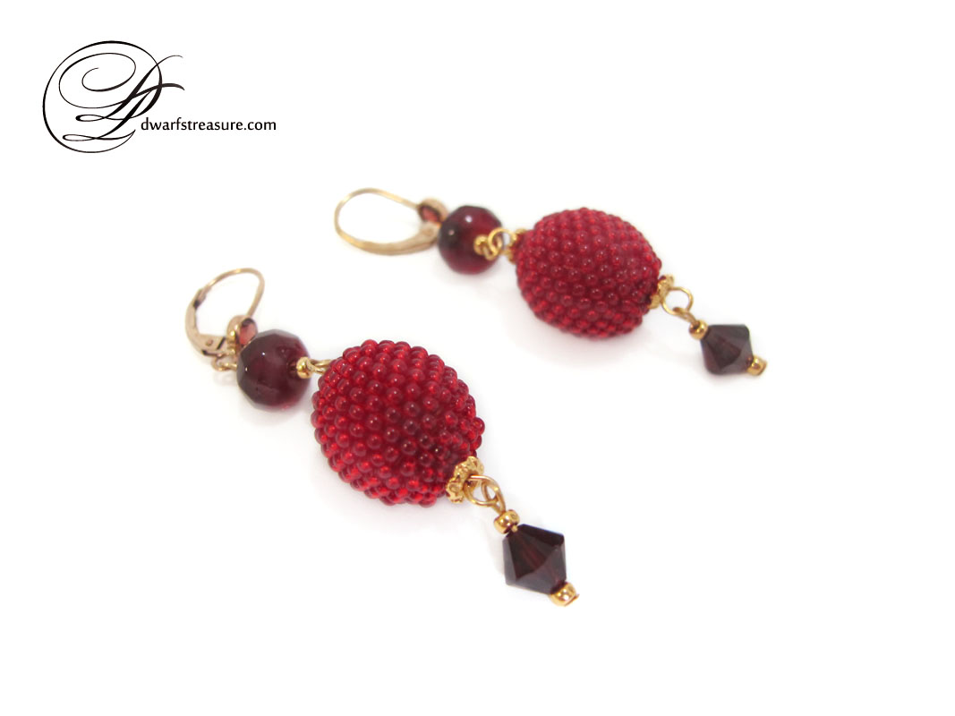 Beautiful ruby beaded bead statement earrings