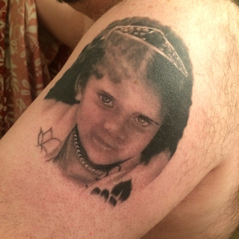 My tattoo of Rebecca Meyer. My Goddaughter. My Little Spark. I'll miss you, kid.