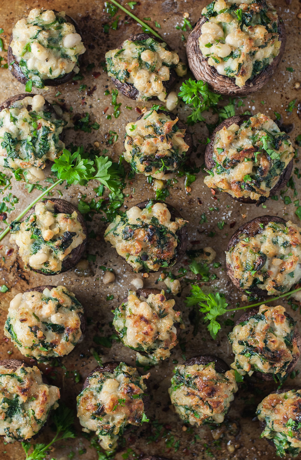 White bean and blue cheese stuffed mushrooms - perfect #glutenfree holiday app | recipe at Natural Comfort Kitchen