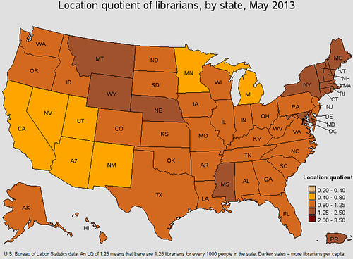 LQ of librarians by state 2013