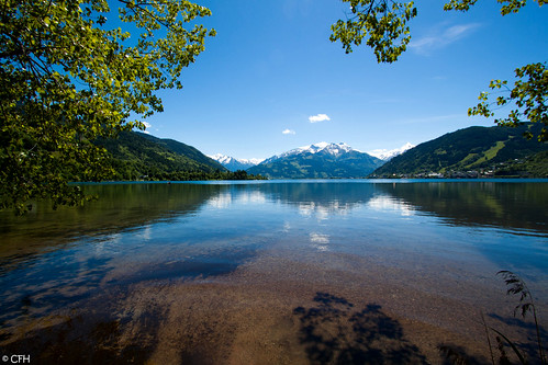 lake mountains reflections austria shadows zellamsee