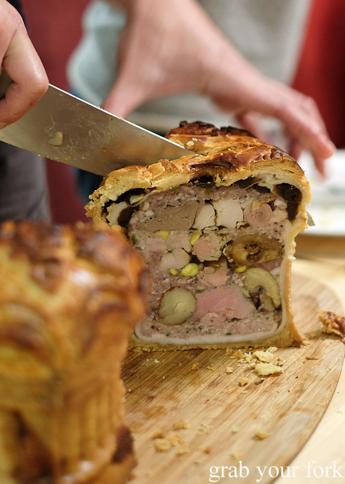 Butter and duck fat shortcrust pastry on the Christmas pâté en croûte at the Stomachs Eleven Christmas dinner 2014