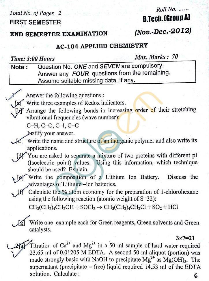 DTU: Question Papers 2012 – 1 Semester - End Sem - AC-104