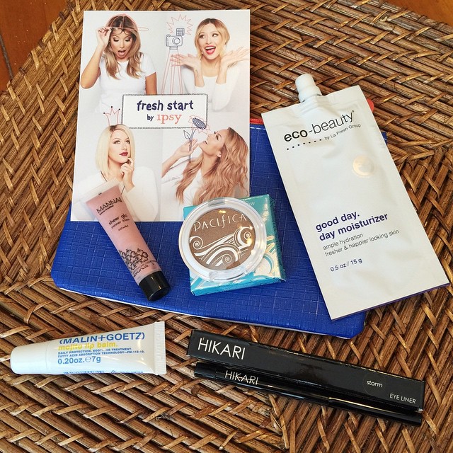Received my second Ipsy bag today and this is my favorite so far!! It includes eco-beauty good day. moisturizer, Pacifica natural mineral coconut eye shadow in a coppery brown color, (Malin+Goetz) mojito lip balm, Manna Kadar sheer glo shimmer lotion, Hik