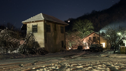 moon snow night forest stars village bulgaria 5d
