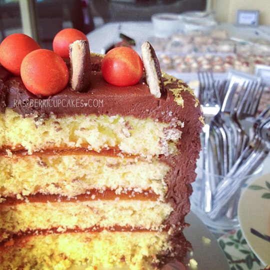 Jaffa Layer Cake with Macarons