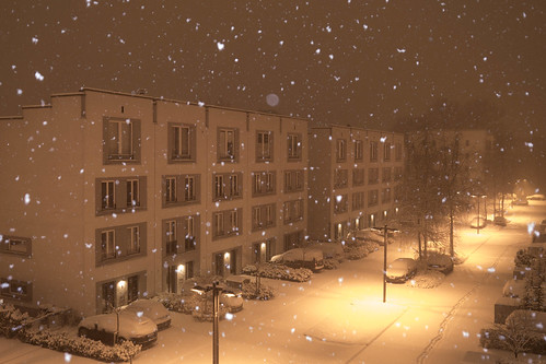 street winter urban snow berlin snowflakes december view flash scene flashlight
